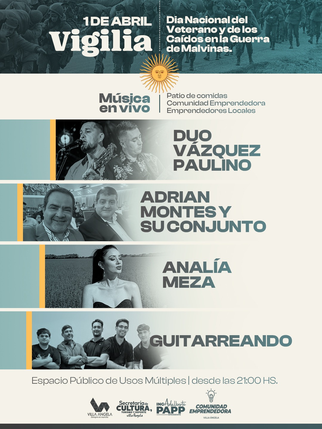 VILLA &Aacute;NGELA RINDE HOMENAJE:  SUMATE A LA VIGILIA POR EL D&Iacute;A DEL VETERANO Y DE LOS CA&Iacute;DOS EN LA GUERRA DE MALVINAS