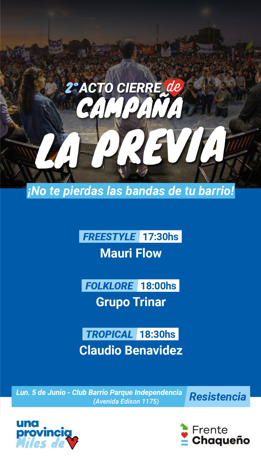 *El Frente Chaqueño convoca a vecinos y vecinas del barrio Parque Independencia en su segundo cierre de campaña*