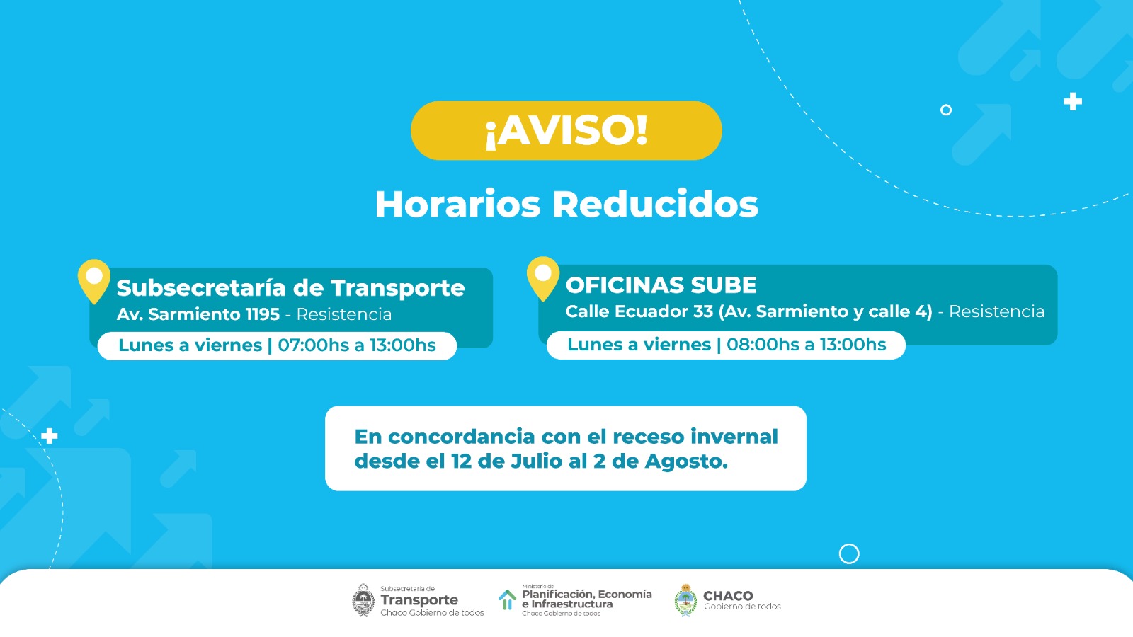 *DURANTE EL RECESO INVERNAL, LA SUBSECRETARÍA DE TRANSPORTE Y LAS OFICINAS SUBE REDUCEN SUS HORARIOS DE ATENCIÓN*