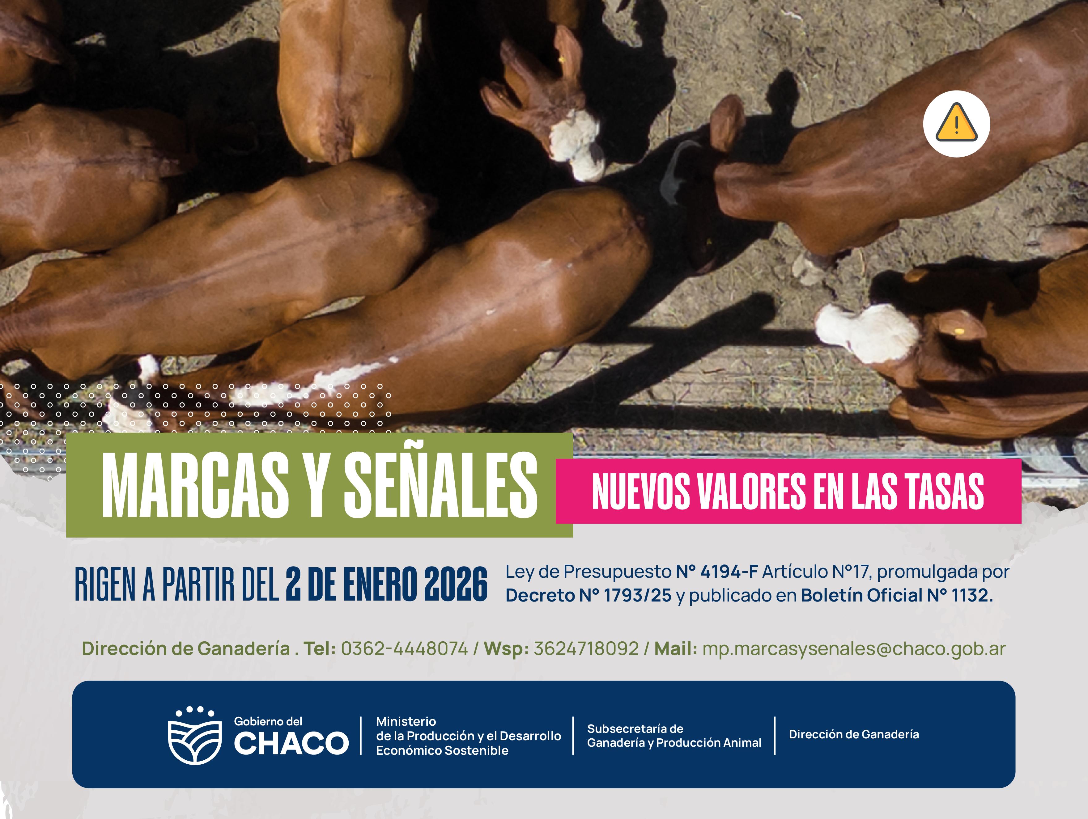 GANADERÍA: ACTUALIZACIÓN DE TASAS PARA TRÁMITES DE MARCAS Y SEÑALES A PARTIR DE 2026