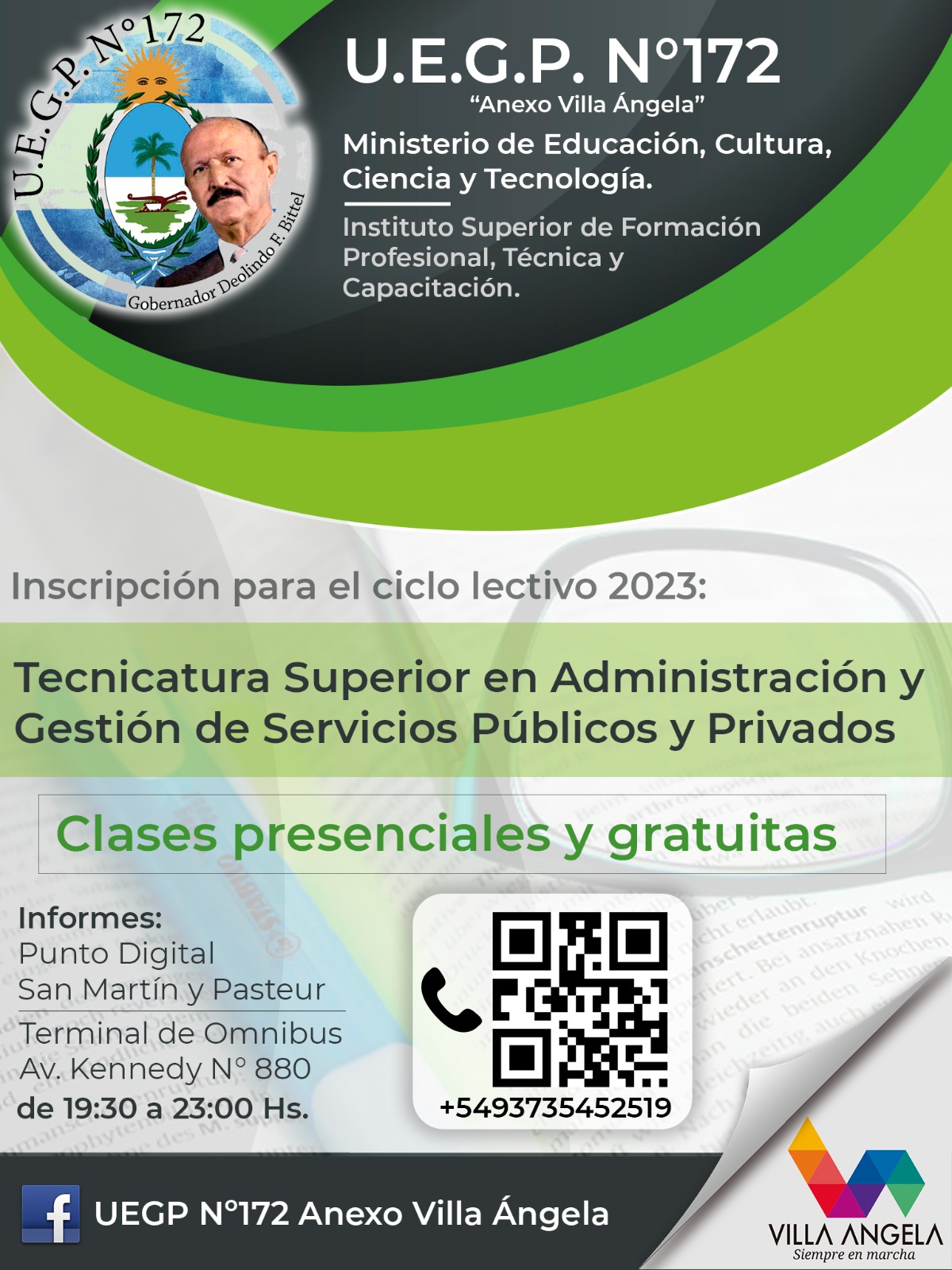 EL MUNICIPIO INVITA A INSCRIBIRSE A LAS TECNICATURAS DE LA UEGP N° 172 "GOB. DEOLINDO FELIPE BITTEL"