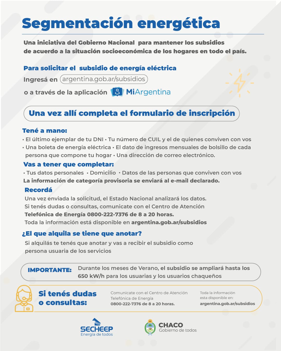 *SEGMENTACIÓN TARIFARIA: RECUERDAN QUE HAY QUE EMPADRONARSE PARA APROVECHAR LA AMPLIACIÓN DEL SUBSIDIO A LA ELECTRICIDAD*
