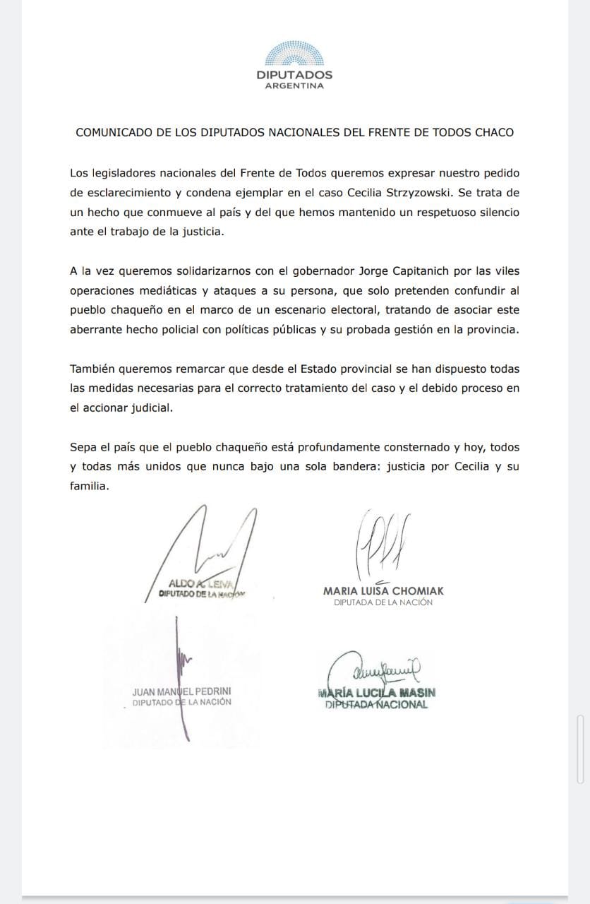 *COMUNICADO DE LOS DIPUTADOS NACIONALES DEL FRENTE DE TODOS CHACO*